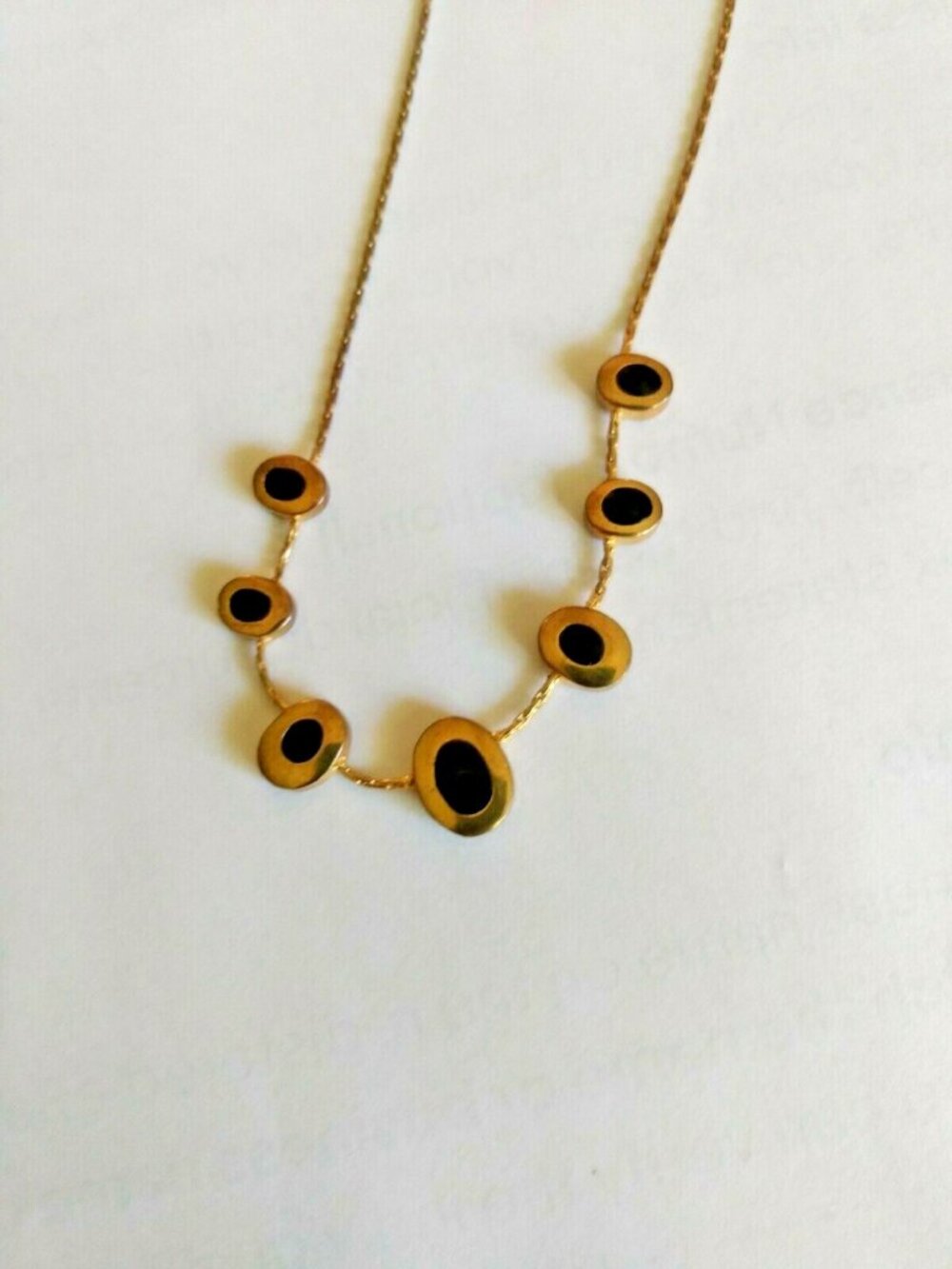 Vintage Claire's Gold Tone Station Necklace 14" With Black Stone